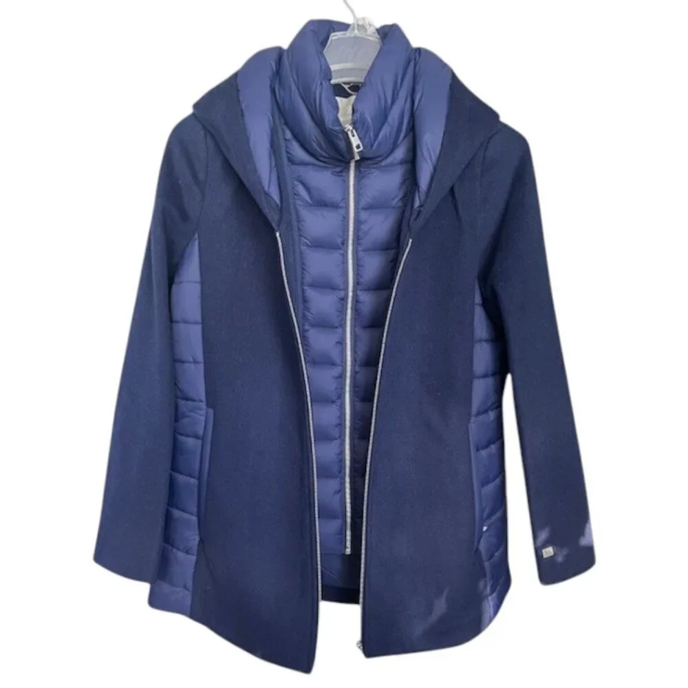 Soia & Kyo Womens Viviana Wool Blend and Quilted Puffer Hooded Coat in Lapis Lrg - Picture 10 of 16